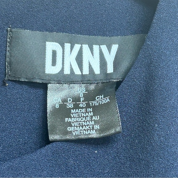 DKNY Women’s Size 8 Navy Blue Dress with Sheer Pleated Puff Sleeves Classic - Picture 4 of 8